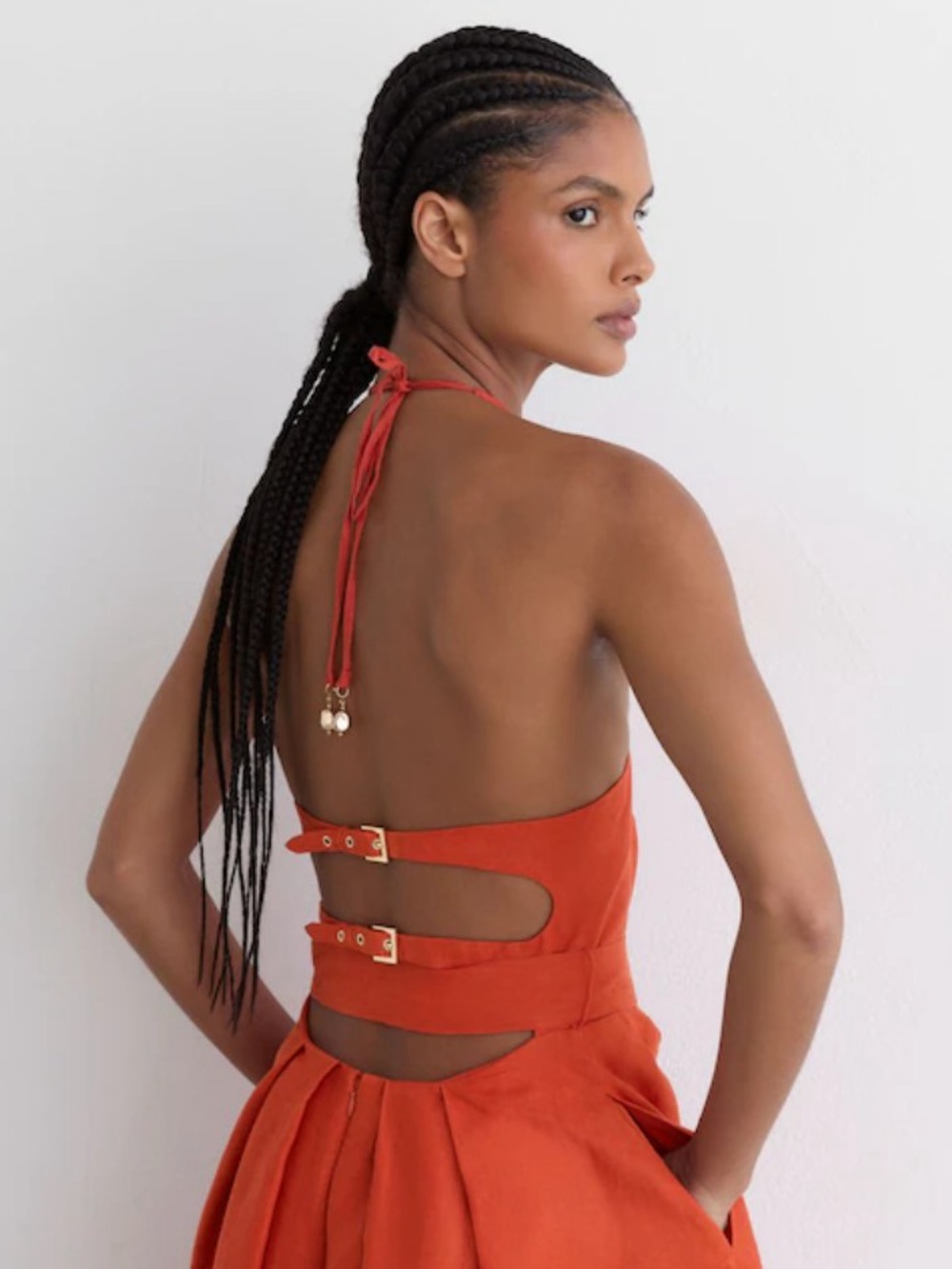 Reiss Coral Orange Terracotta Paules 100% Linen Open-Back Maxi Dress NWOT - Picture 9 of 9